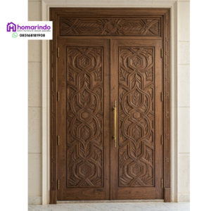 Pintu Utama Ukir CNC Kayu Jati Mewah Motif Geometric Floral