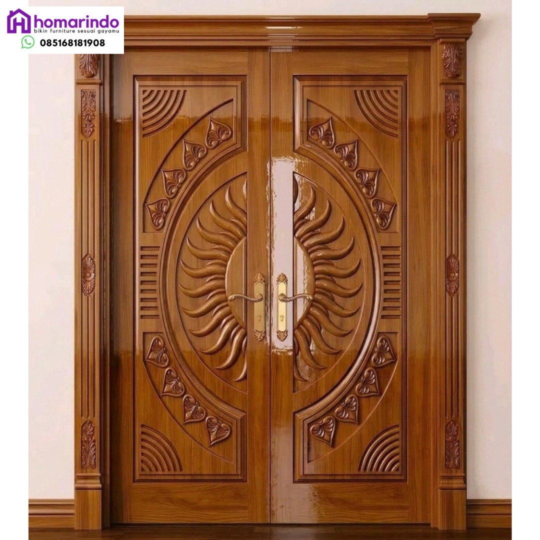 Pintu Kayu CNC Motif Ukiran Surya Elegan Premium Pintu Kayu CNC Motif Ukiran Surya Elegan Premium