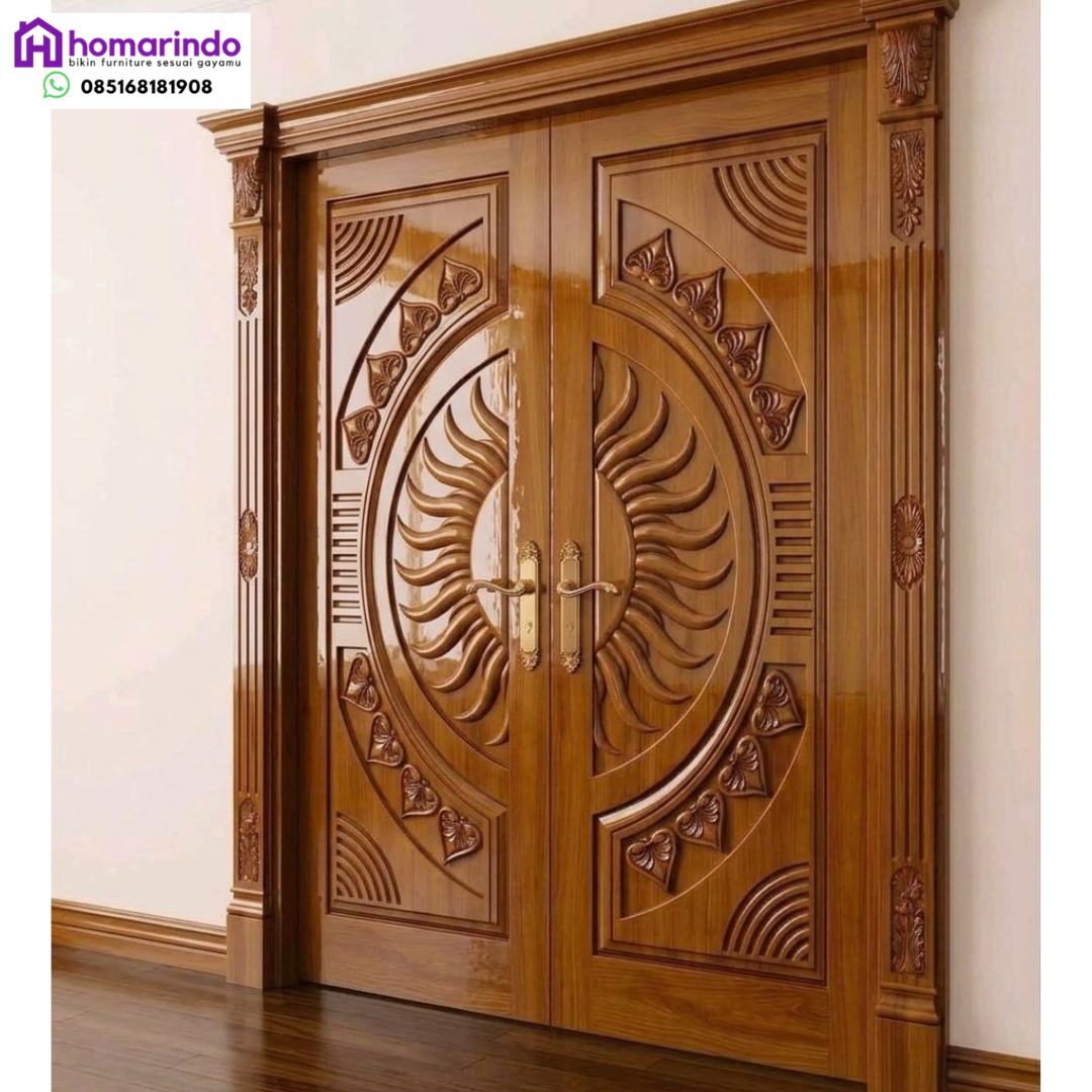 Pintu Kayu CNC Motif Ukiran Surya Elegan Premium Pintu Kayu CNC Motif Ukiran Surya Elegan Premium