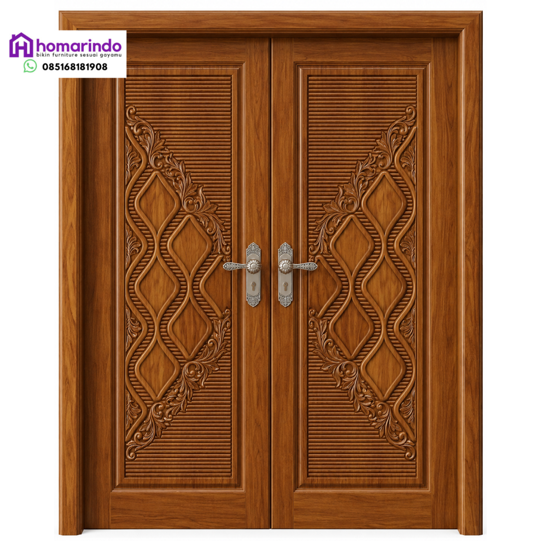 Pintu Kayu Utama Ukiran CNC Klasik Mewah