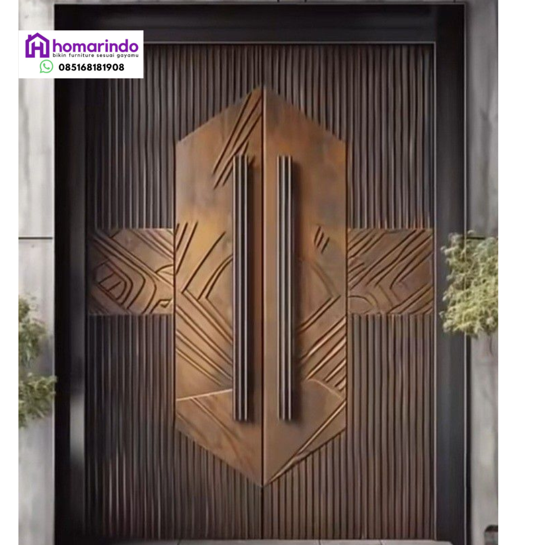Pintu Utama Minimalis Mewah CNC Ukiran Heksagonal Geometris