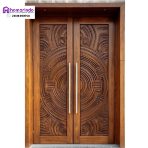 Pintu Kayu Utama CNC Minimalis Motif Circular Wave