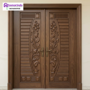 Pintu Kayu Utama Ukir CNC Motif Bunga Klasik Modern