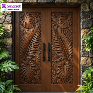 Pintu Rumah Ukir CNC Motif Daun Monstera & Palem Modern Minimalis Homarindo