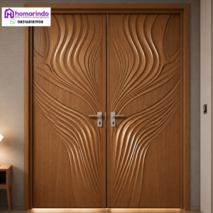 Pintu Utama Minimalis Ukir CNC Motifs Gelombang Fluid Organik