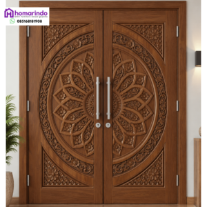 Pintu Utama Ukir CNC Kayu Jati Mewah Motif Mandala Circular - Homarindo