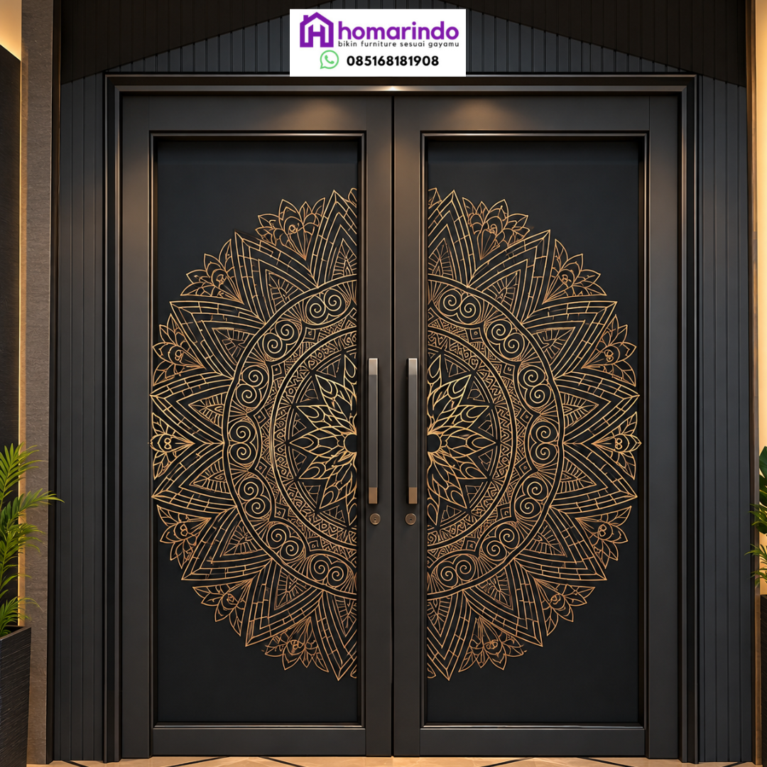 Pintu CNC Kayu Utama Ukiran Mandala Circular Etnik Homarindo