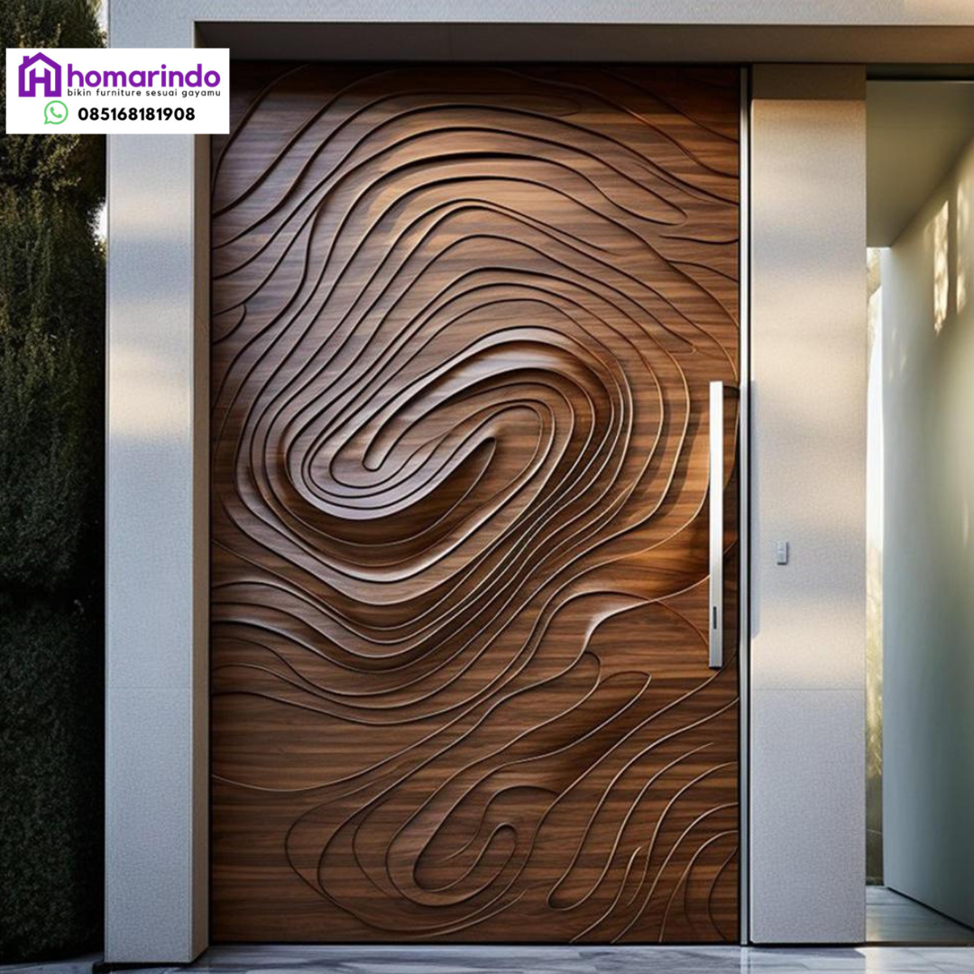 Pintu Utama Modern Ukir CNC Wave Organik Homarindo 