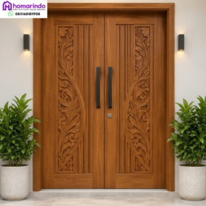 Pintu Utama Ukir Kayu CNC Minimalis Homarindo