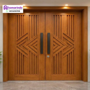Pintu Kayu Utama Minimalis Modern CNC Geometris 2 Kupu Tarik by Homarindo
