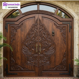 Pintu Kayu Utama CNC Ukir Gunungan Jati Grand Classic Homarindo