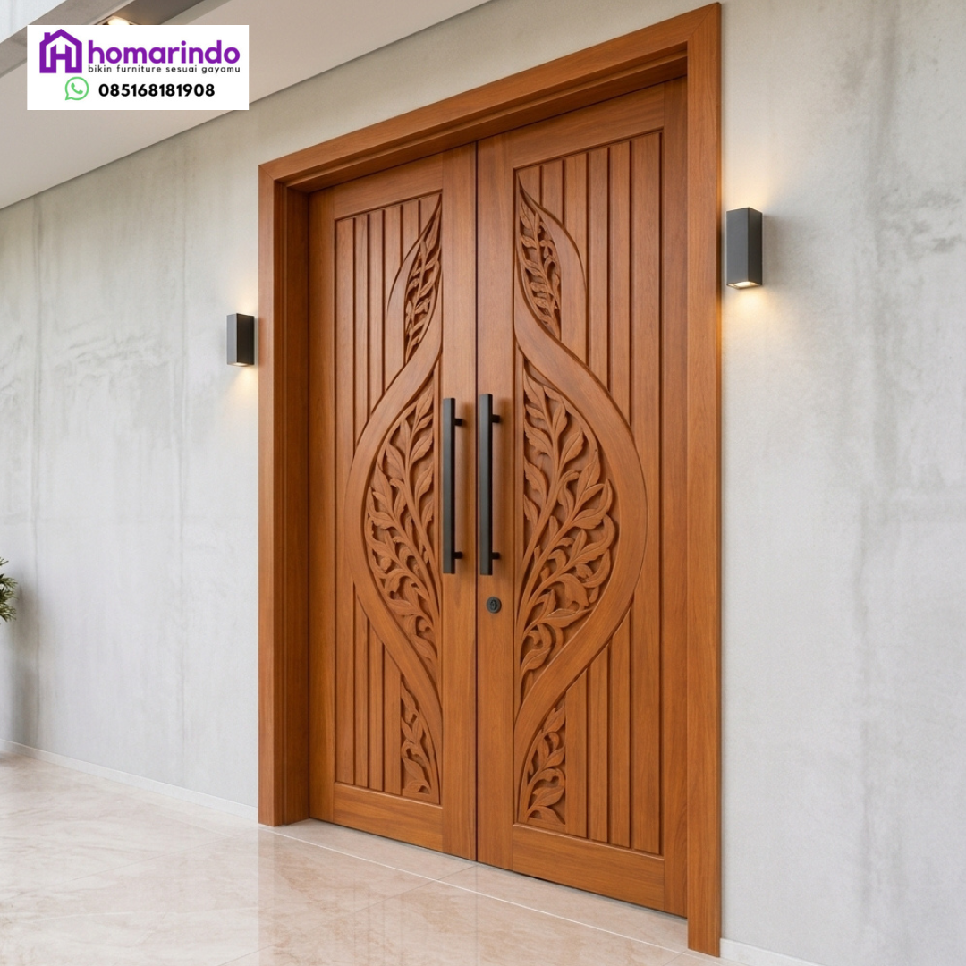 Pintu Utama Minimalis Ukir CNC Kayu Jati Mewah Homarindo Pintu Utama Minimalis Ukir CNC Kayu Jati Mewah Homarindo