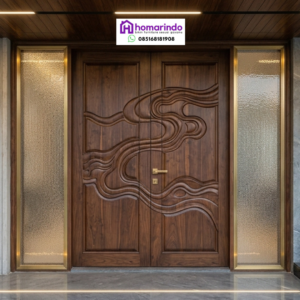 Pintu Utama Minimalis Ukir CNC Kayu Jati Premium Homarindo