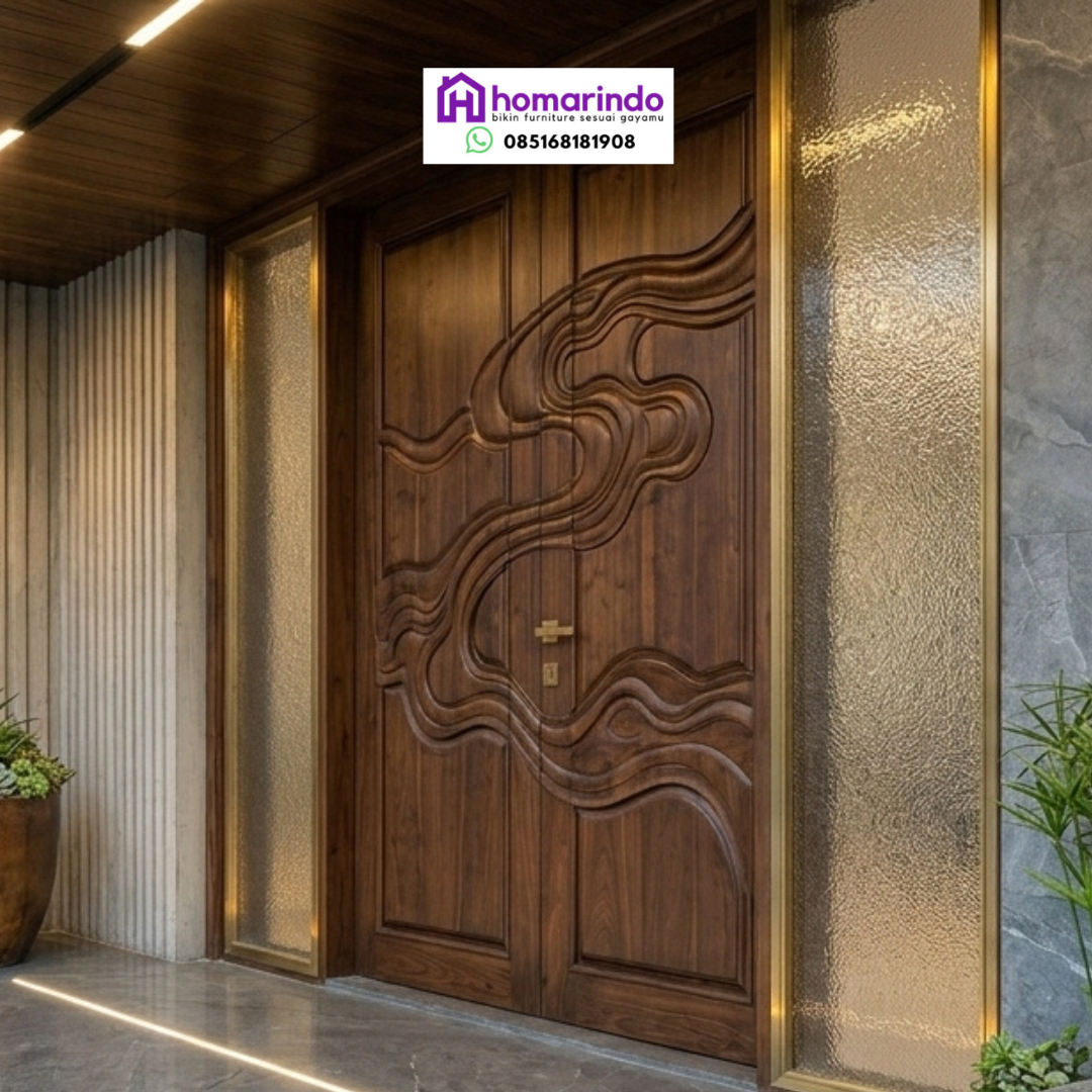 Pintu Utama Minimalis Ukir CNC Kayu Jati Premium Homarindo Pintu Utama Minimalis Ukir CNC Kayu Jati Premium Homarindo