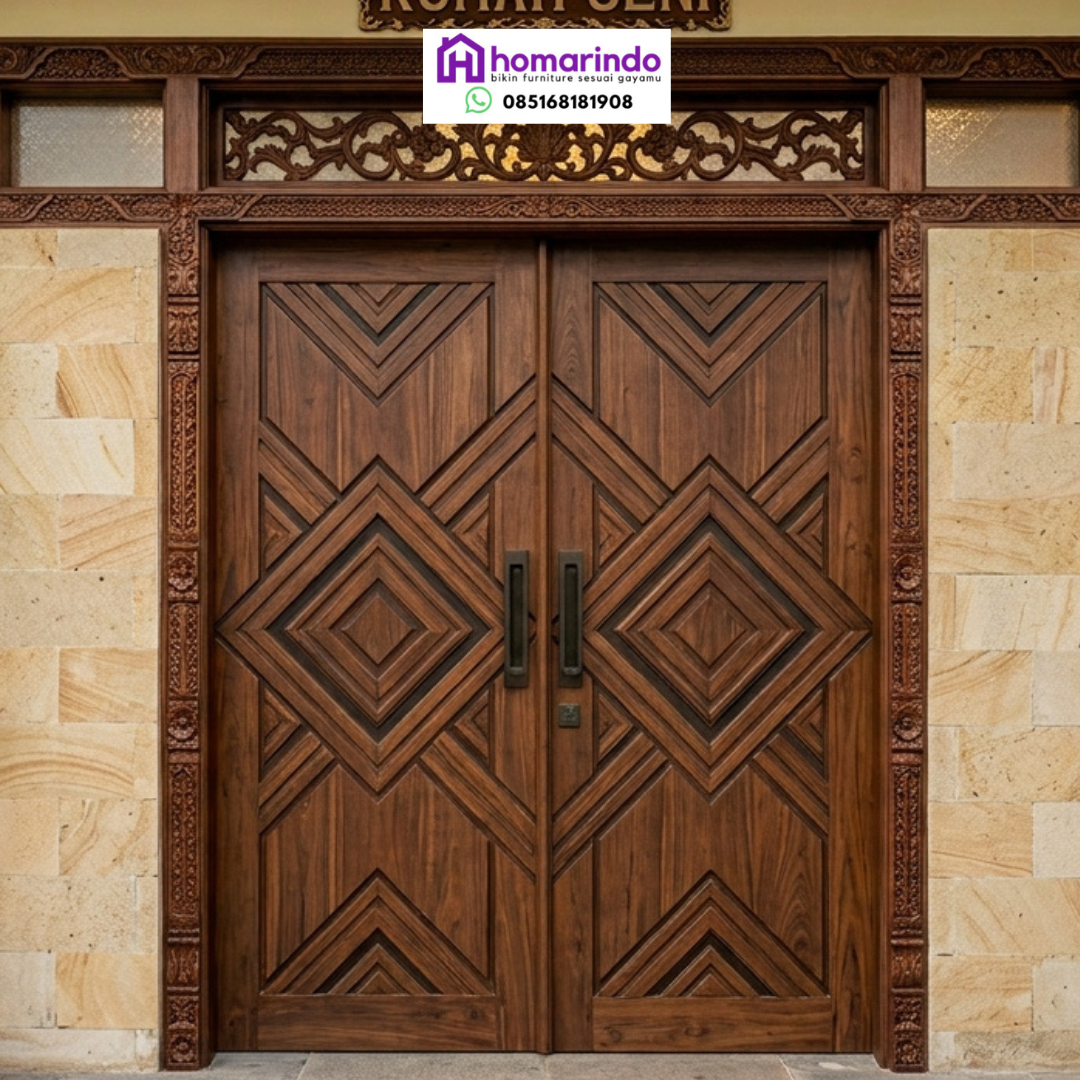 Pintu Kayu Jati Utama Minimalis Ukir CNC