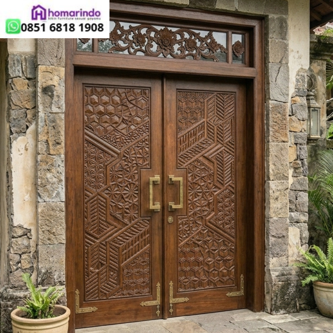 Pintu Utama Ukir Kayu Jati Minimalis Modern Motif CNC Geometris Premium Pintu Utama Ukir Kayu Jati Minimalis Modern Motif CNC Geometris Premium