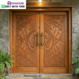 Pintu Utama Ukir Garuda CNC Kayu Jati Solid dari Homarindo