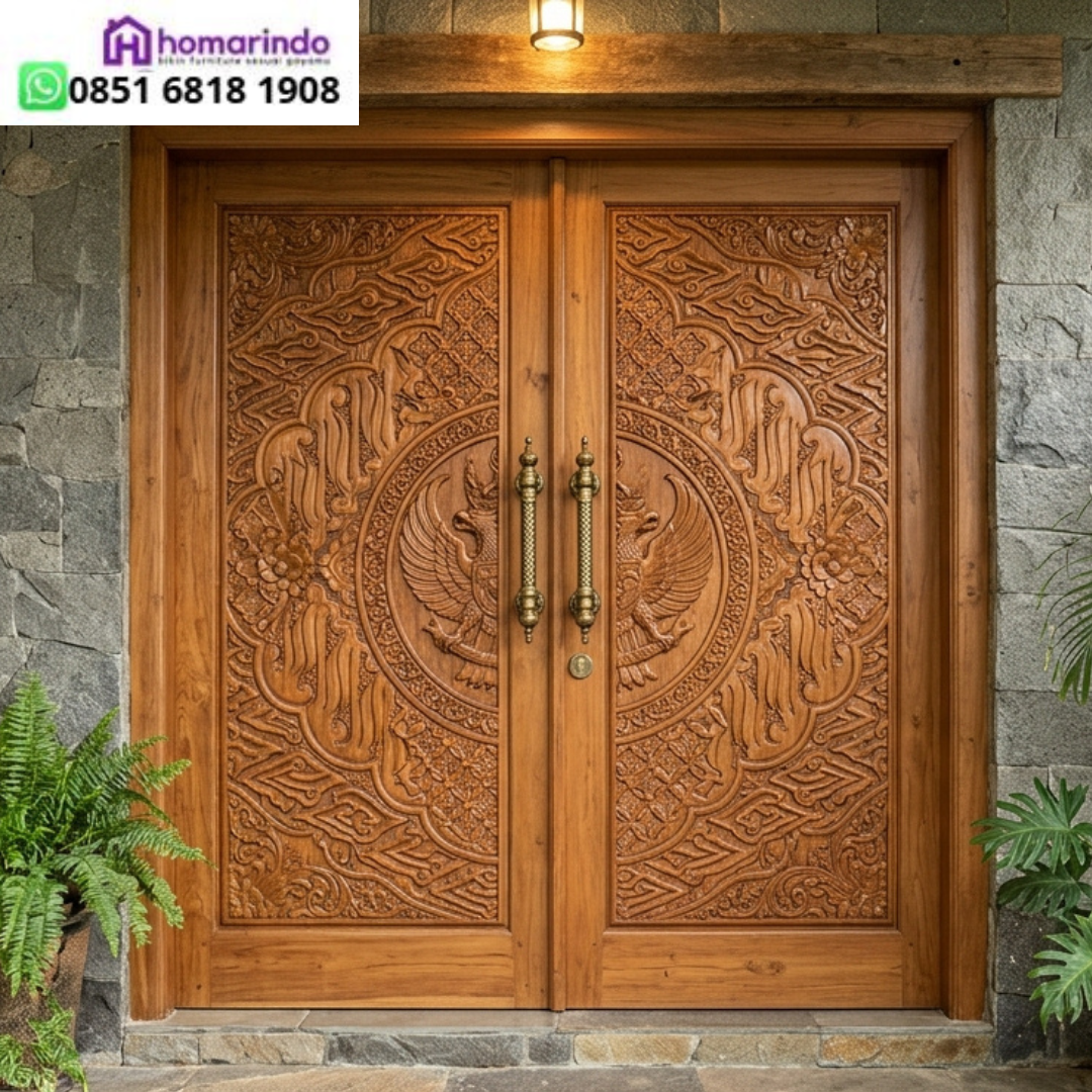 Pintu Utama Ukir Garuda CNC Kayu Jati Solid dari Homarindo