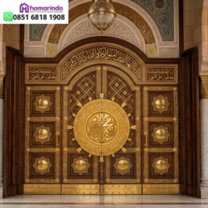 Pintu Nabawi Kayu Jati Solid Ukiran Emas Eksklusif