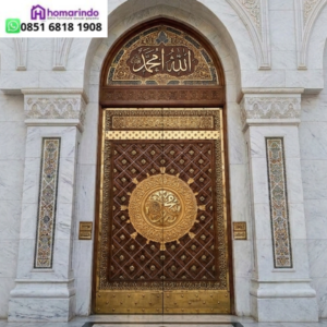 Pintu Nabawi Kayu Jati Ukir Kuningan Premium