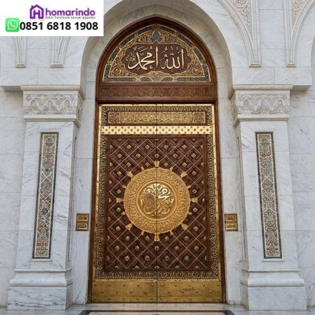 Pintu Nabawi Kayu Jati Ukir Kuningan Premium