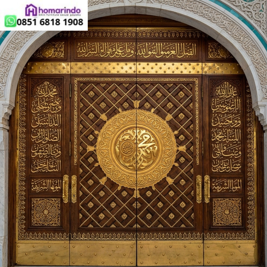 Pintu Nabawi Eksklusif Kombinasi Kayu Jati Perhutani & Kuningan Murni