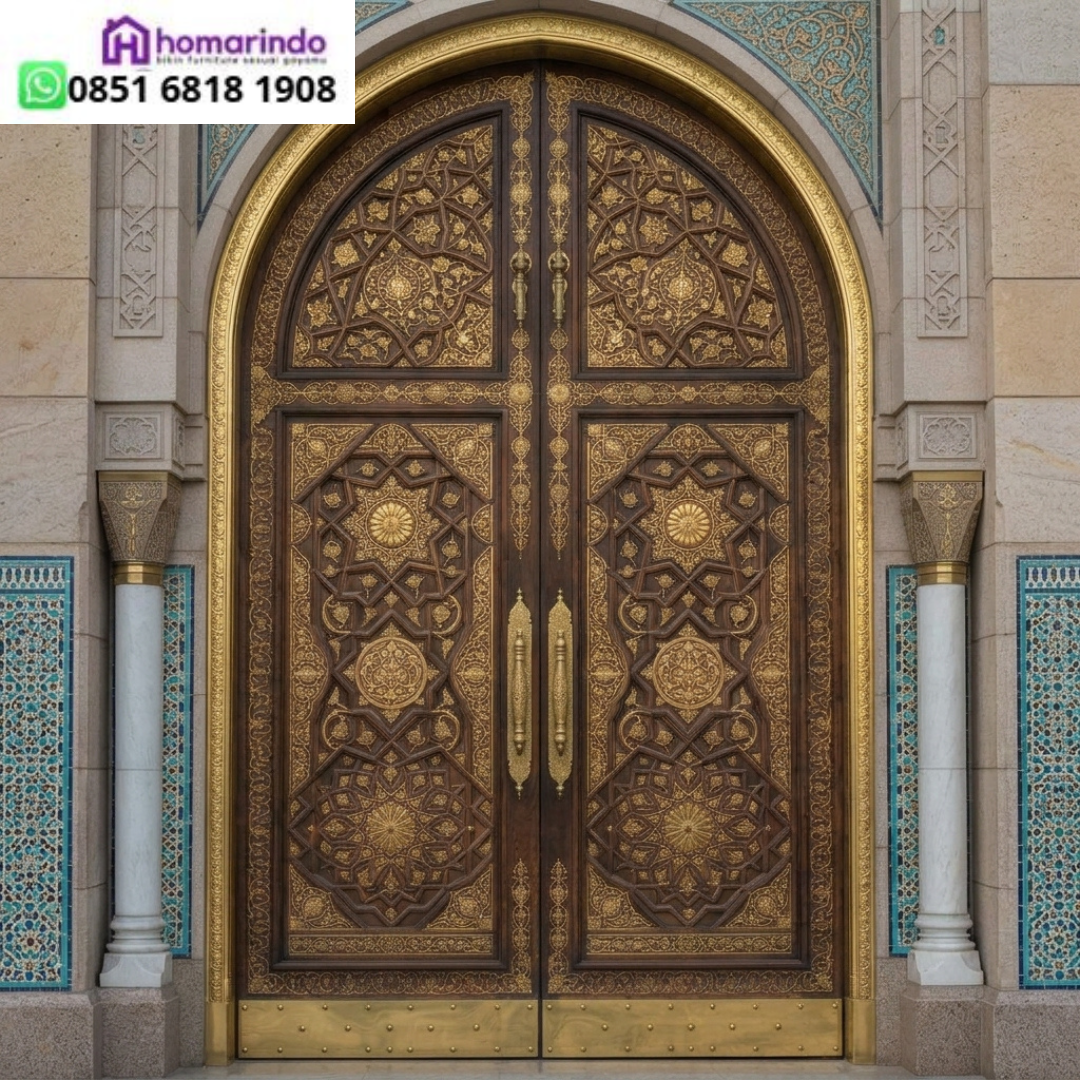 Pintu Nabawi Kayu Jati Kombinasi Kuningan Asli Karya Homarindo