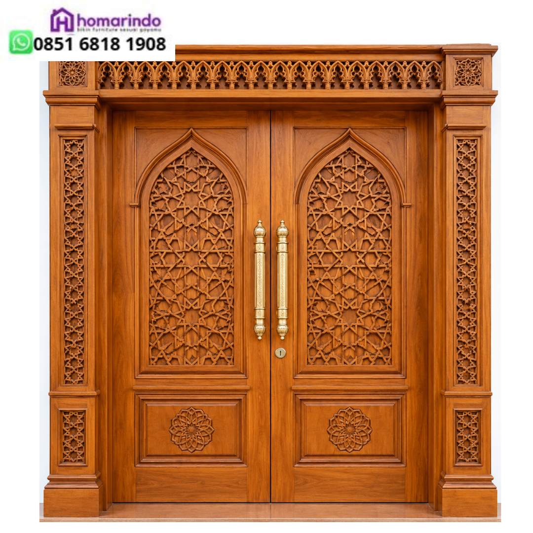 Pintu Utama Masjid & Hunian Mewah Model Nabawi Kayu Jati Perhutani Kualitas Premium – Homarindo