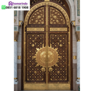 Pintu Nabawi Kayu Jati Ukiran Kuningan Premium