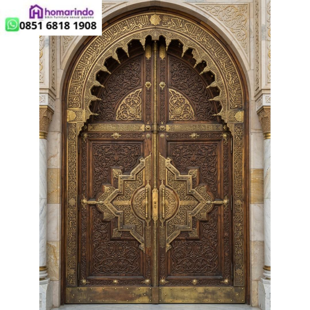 Pintu Utama Masjid Nabawi Kuningan Jati Ukiran Jepara