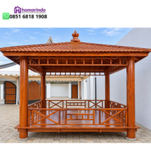 Gazebo Kayu Jati Tipe 3x3 dengan Tiang Silinder