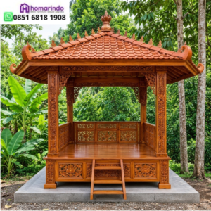 Gazebo Kayu Jati Tipe 2x2 Full Ukiran Relief Klasik