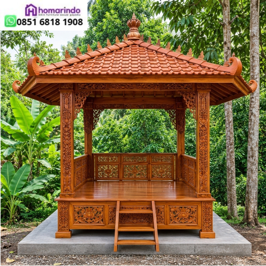 Gazebo Kayu Jati Tipe 2x2 Full Ukiran Relief Klasik