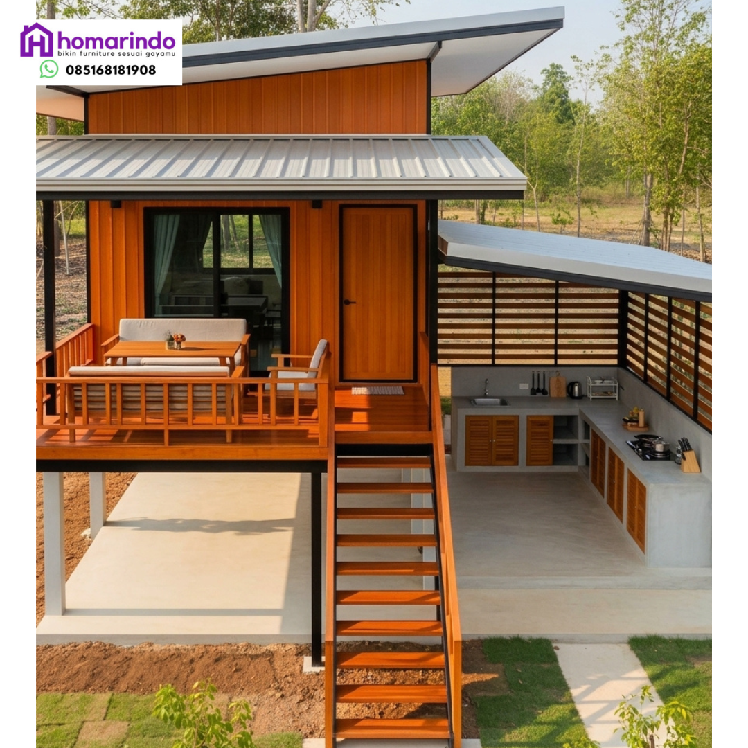 Rumah Kabin Kayu Jati Minimalis Modern