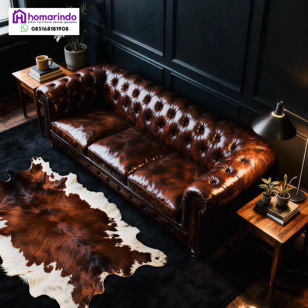 Sofa Chesterfield Kulit Sapi Asli