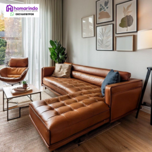 Sofa Kulit Sapi L-Shape Tufted