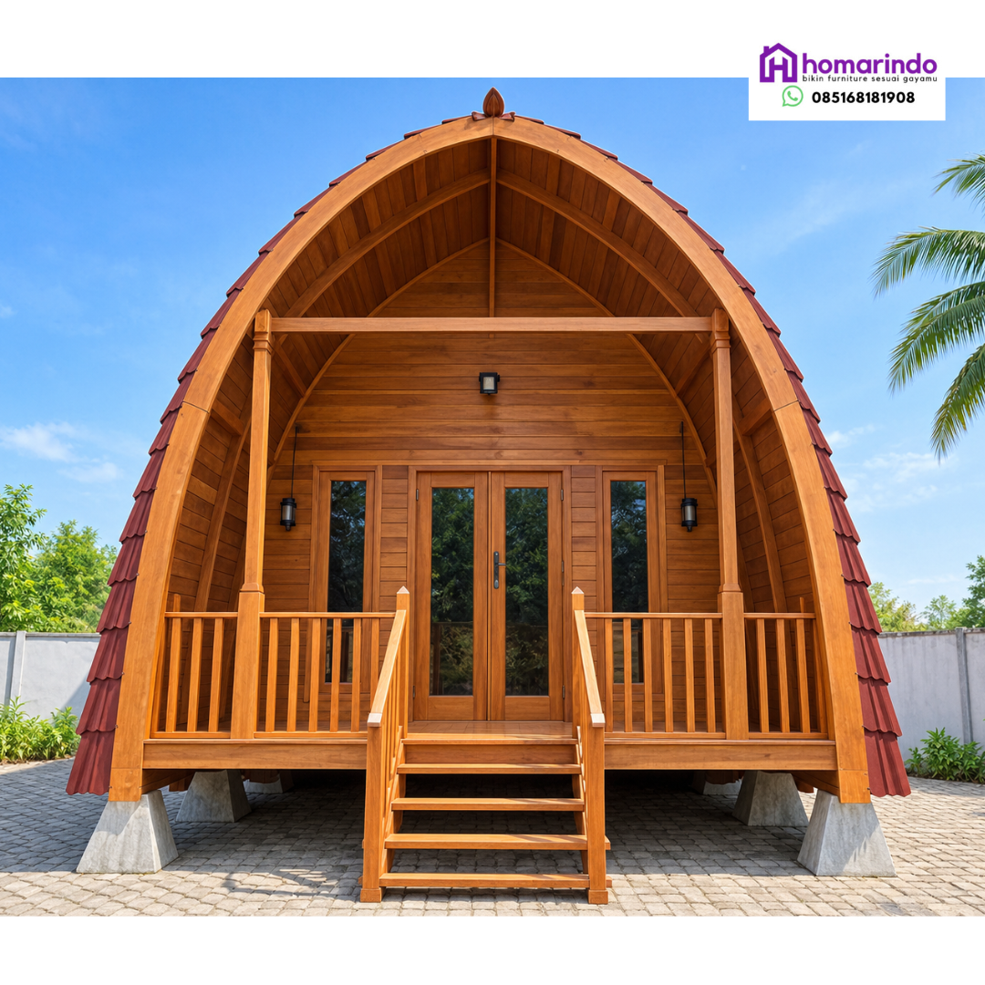 Rumah Lumbung Kayu Jati A-Frame Minimalis Modern
