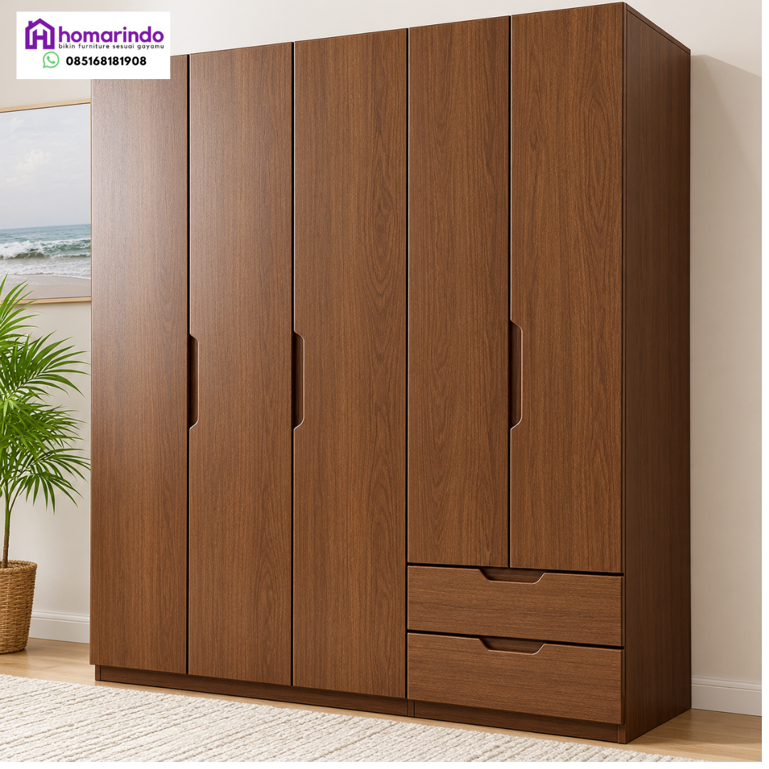 Lemari Kayu Jati Minimalis Modern Lima Pintu