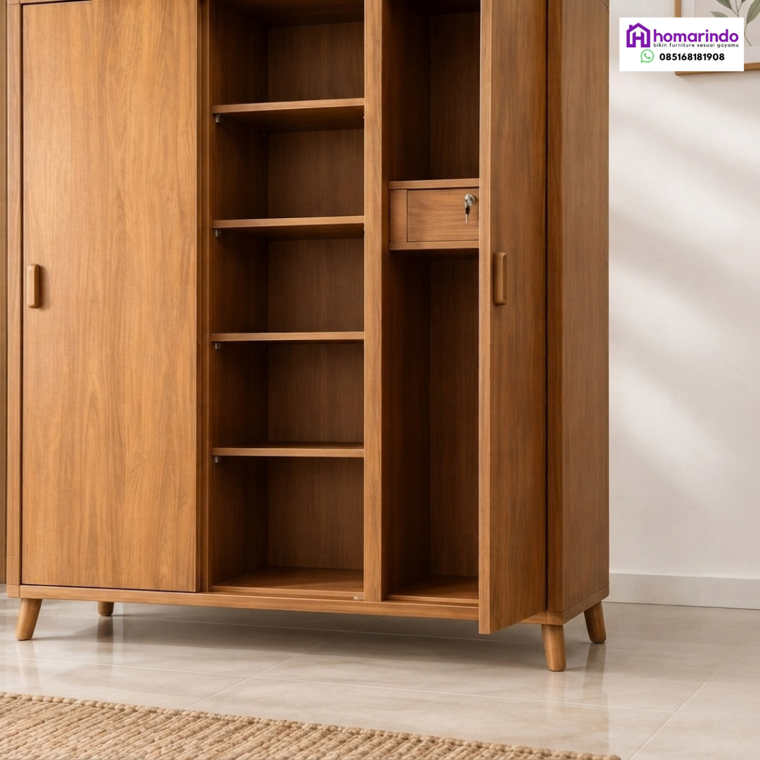 Lemari Kayu Jati Minimalis Pintu Geser