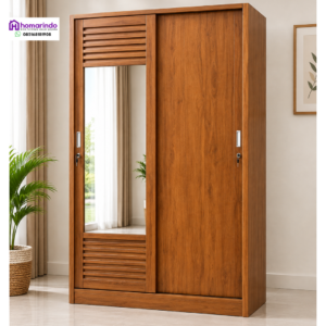 Lemari Kayu Jati Minimalis Pintu Geser Cermin