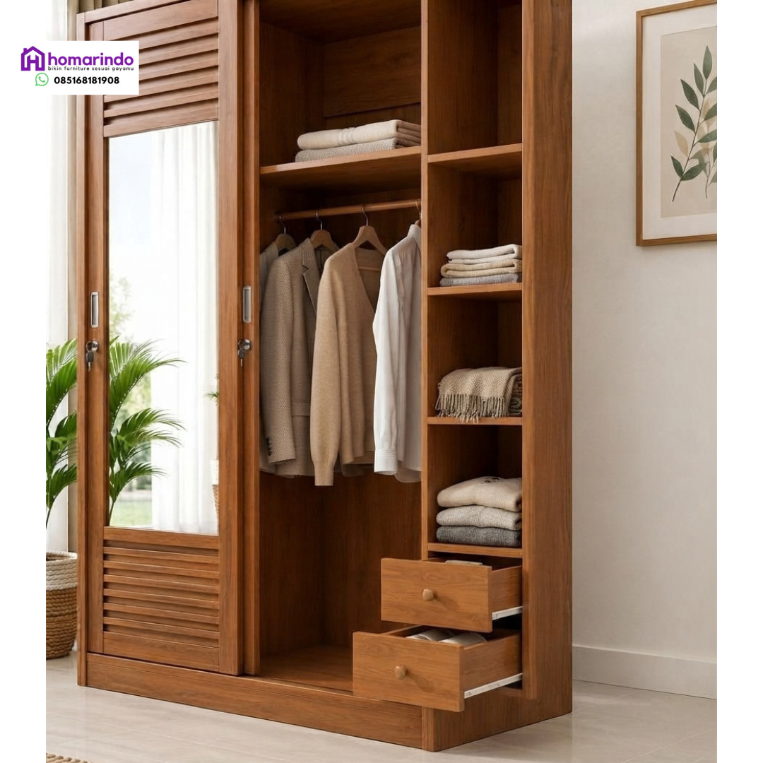 Lemari Kayu Jati Minimalis Pintu Geser Cermin Lemari Kayu Jati Minimalis Pintu Geser Cermin