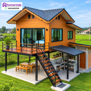 Rumah Panggung Kayu Jati Minimalis Modern Tipe 6x7