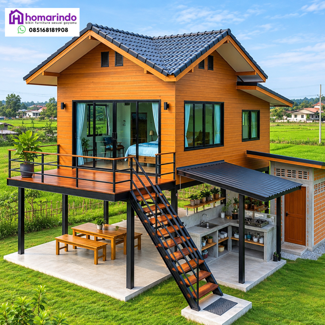 Rumah Panggung Kayu Jati Minimalis Modern Tipe 6x7