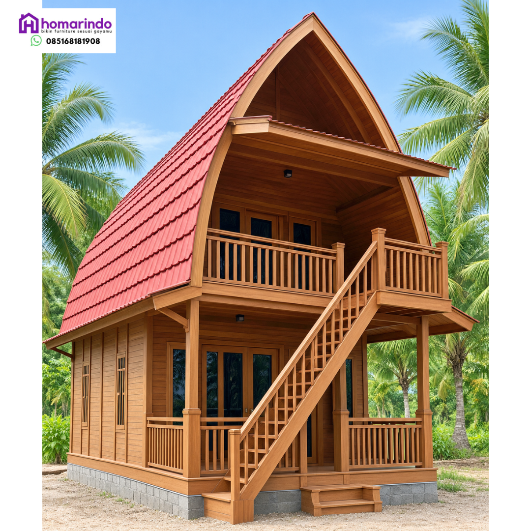 Rumah Lumbung Kayu Jati Dua Lantai Desain Klasik Estetik Rumah Lumbung Kayu Jati Dua Lantai Desain Klasik Estetik
