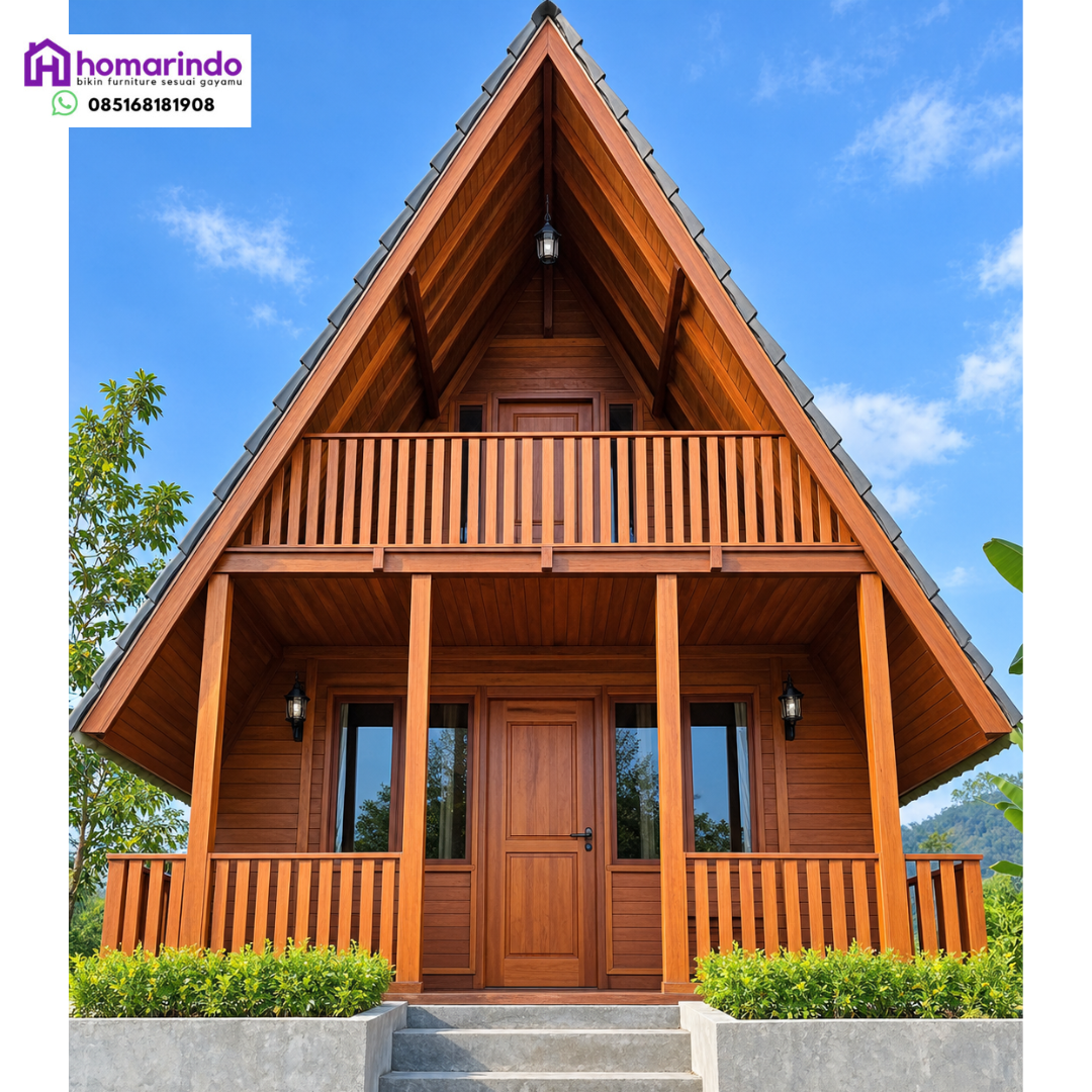 Rumah Segitiga Kayu Jati Dua Lantai Eksklusif
