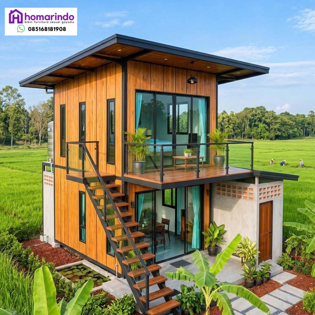 Rumah Kabin Kayu Jati 2 Lantai Minimalis Rumah Kabin Kayu Jati 2 Lantai Minimalis