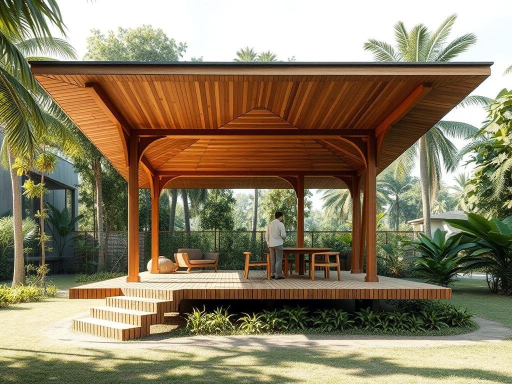 7 Inspirasi Gazebo Kayu Jati yang Elegan 1 7 Inspirasi Gazebo Kayu Jati yang Elegan untuk Mempercantik Taman dan Area Santai
