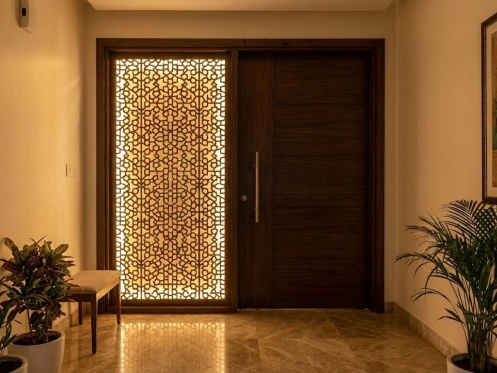 6 Efek Cahaya dan Bayangan dari Motif Pintu CNC yang Jarang Dibahas 3 Efek Siluet pada Motif Pintu CNC Berlubang atau Berpola Terbuka