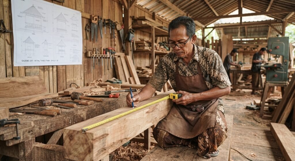 7 Tahapan Pembuatan Gazebo Kayu Jati dari Pemilihan Bahan hingga Siap Dipasang