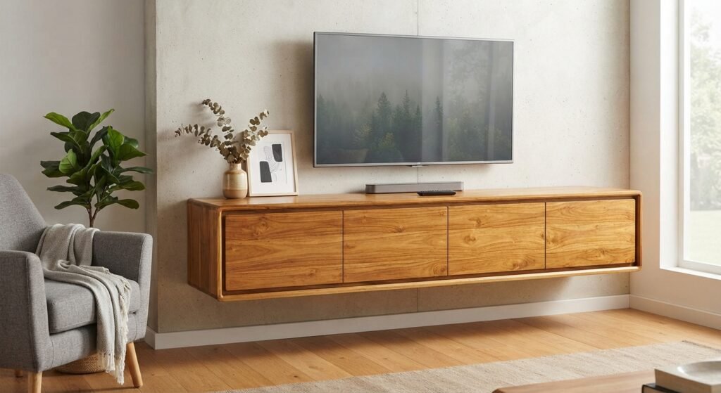 4 Panduan Lengkap Memilih dan Merawat Meja TV Kayu Jati Minimalis Modern untuk Interior Hunian Berkelas 3 Meja TV Kayu Jati Minimalis